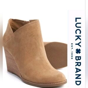 Lucky Brand Suede Yakeena Ankle Boots Wedge Sz 9.5 M